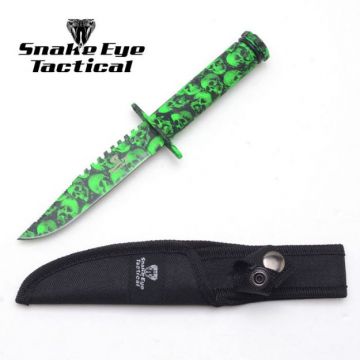 Snake Eye Survival Knife Saw back Green Skull Camo (HK-690GNSC)